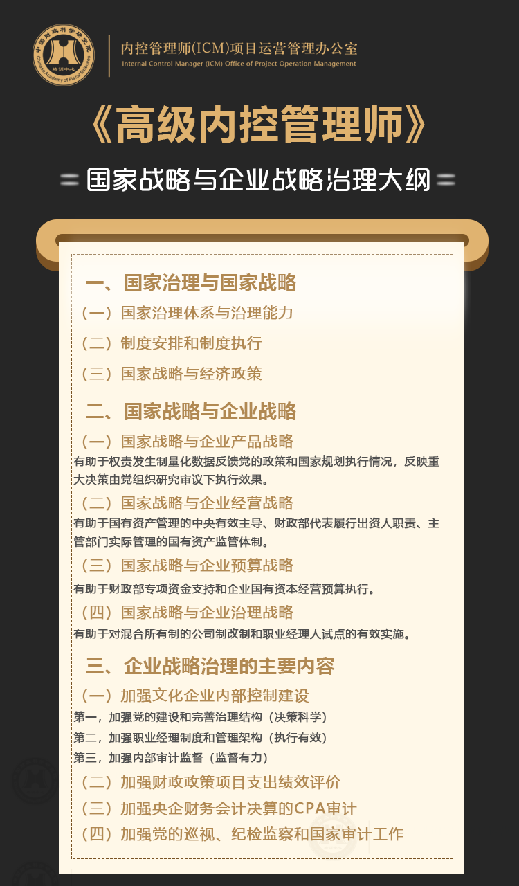 高級內控管理師ICM專業能力證書課程大綱
